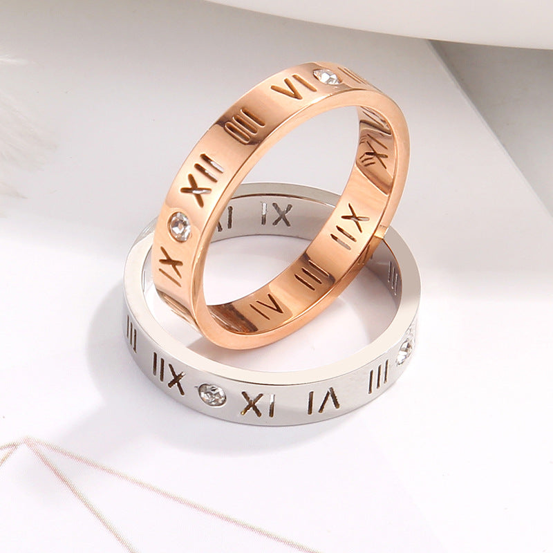 Damen Ring mit römischen Ziffern und funkelnden Zirkonia Shop Nory