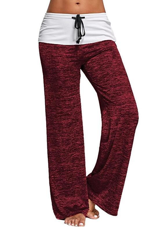 Damen Weiche Palazzo-Loungehose mit Umschlagbund, Kordelzug und weitem Bein Shop Nory