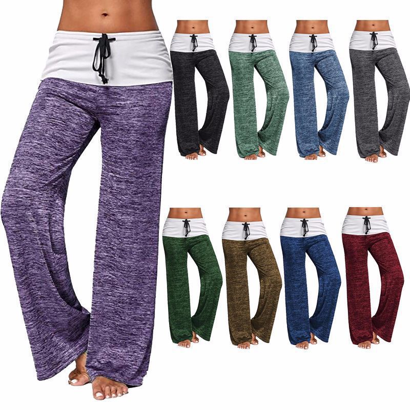 Damen Weiche Palazzo-Loungehose mit Umschlagbund, Kordelzug und weitem Bein Shop Nory