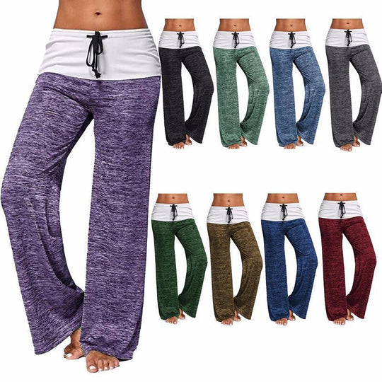 Damen Weiche Palazzo-Loungehose mit Umschlagbund, Kordelzug und weitem Bein Shop Nory