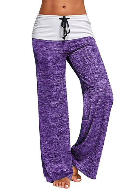 Damen Weiche Palazzo-Loungehose mit Umschlagbund, Kordelzug und weitem Bein Shop Nory
