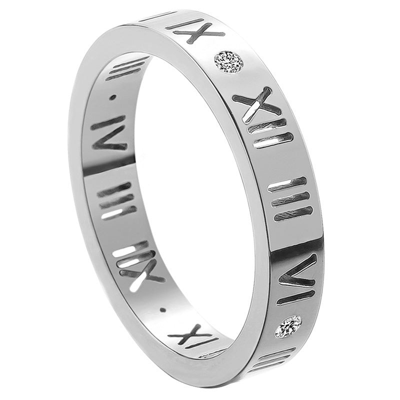 Damen Ring mit römischen Ziffern und funkelnden Zirkonia Shop Nory