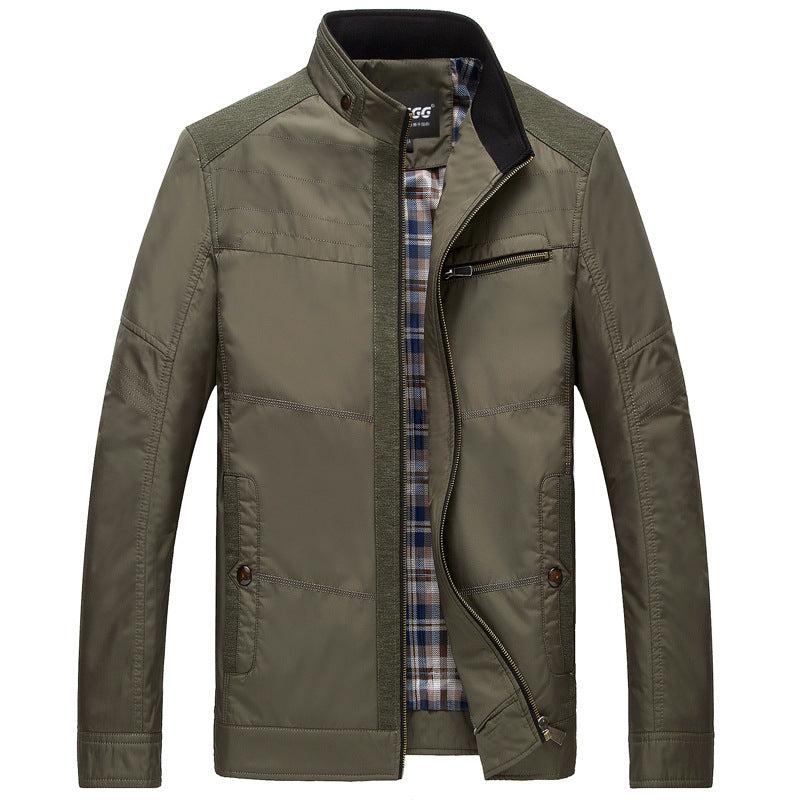 Herren leichte Stehkragen-Übergangsjacke mit kariertem Innenfutter und Reißverschlusstasche Shop Nory