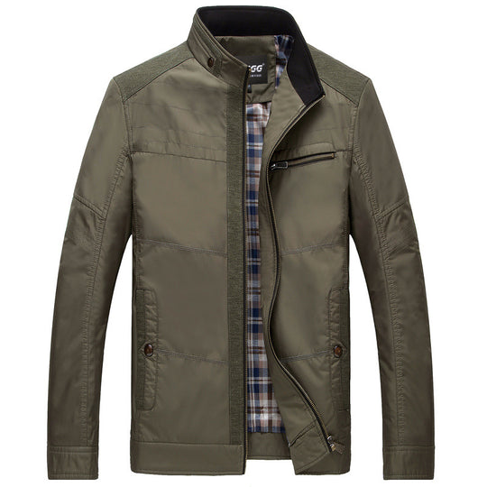 Herren leichte Stehkragen-Übergangsjacke mit kariertem Innenfutter und Reißverschlusstasche Shop Nory