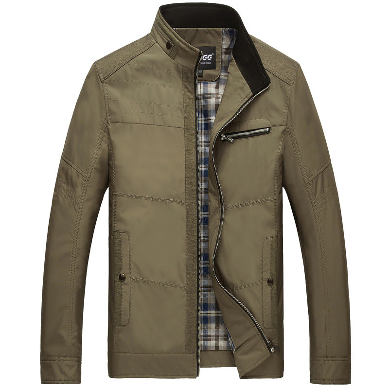Herren leichte Stehkragen-Übergangsjacke mit kariertem Innenfutter und Reißverschlusstasche Shop Nory