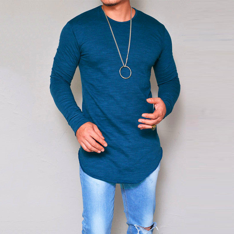 Langarm T Shirt Slim Passform Rundhals Weiche Atmungsaktive Baumwollmischung