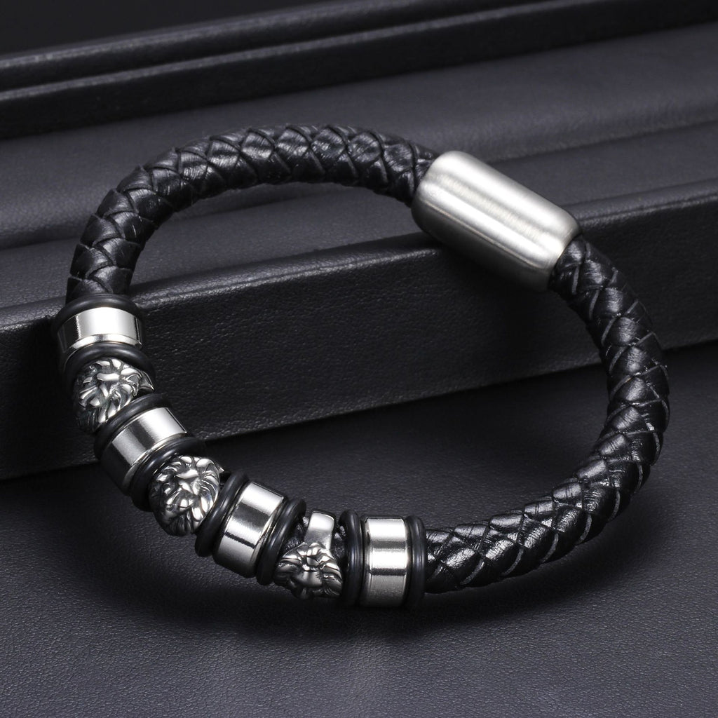 Herren Lederarmband mit stilvollen Löwenanhängern Shop Nory