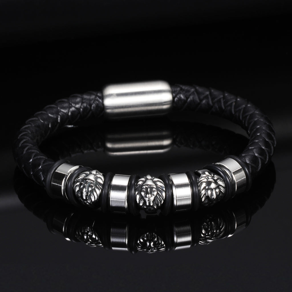 Herren Lederarmband mit stilvollen Löwenanhängern Shop Nory