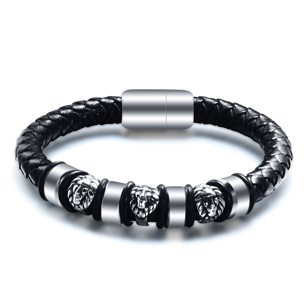Herren Lederarmband mit stilvollen Löwenanhängern Shop Nory