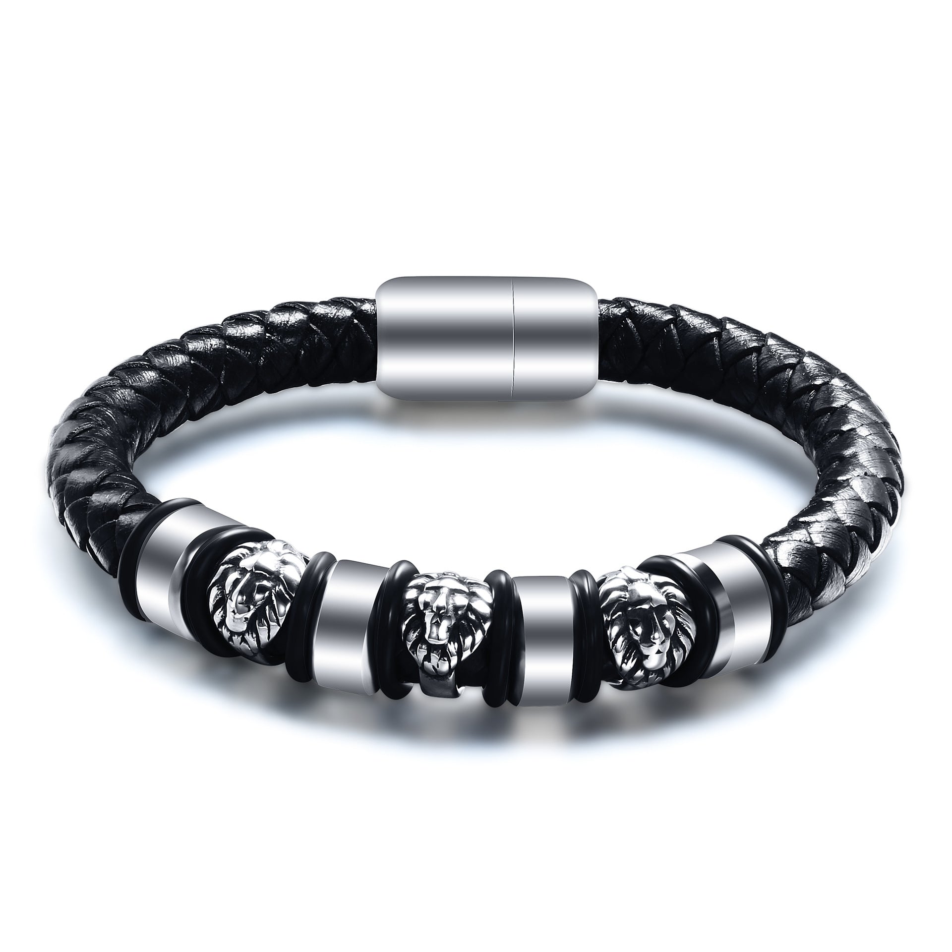 Herren Lederarmband mit stilvollen Löwenanhängern Shop Nory