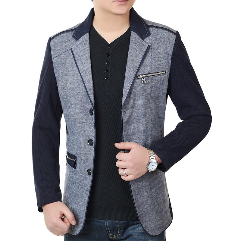 Herren Sakko im Materialmix mit kontrastierenden Ärmeln, Zierreißverschluss und modernem City-Schnitt Shop Nory