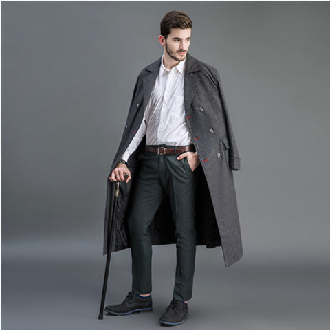 Herren Doppelreihiger Wollmantel mit Schalkragen und langer Silhouette Shop Nory