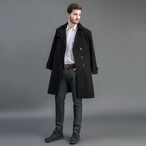 Herren Wollmantel im Trench-Look mit doppelter Knopfleiste und Schalkragen Shop Nory