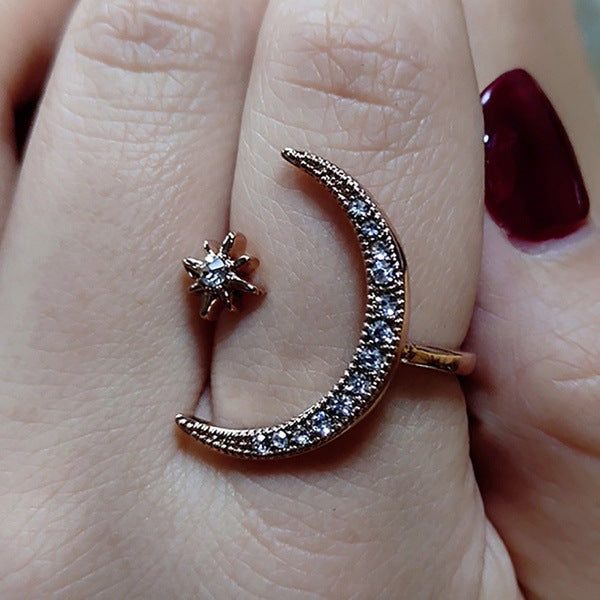 Damen Ring mit schimmerndem Mond- und Sternmotiv Shop Nory