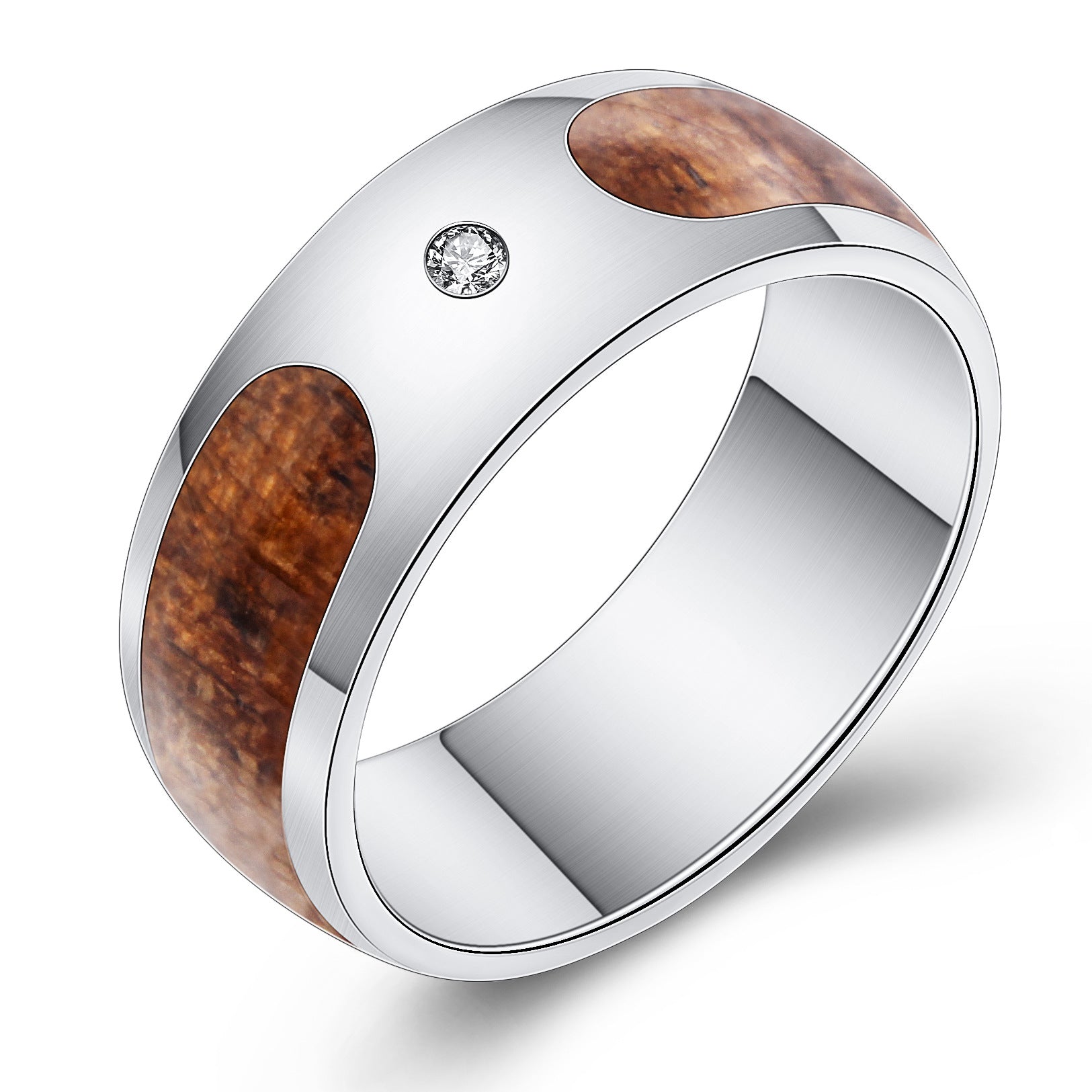 Herren Ring mit kunstvollem Holzinhalt und Kristallelement Shop Nory