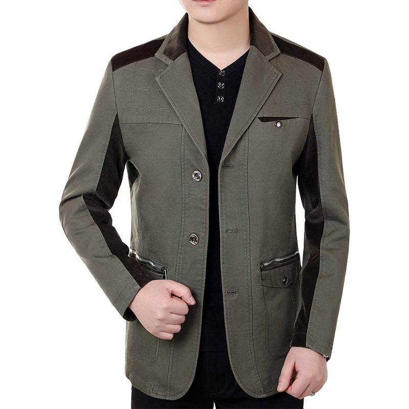 Herren Sakko-Jacke im urbanen Worker-Stil mit Kontrastbesätzen und Reißverschlusstasche Shop Nory