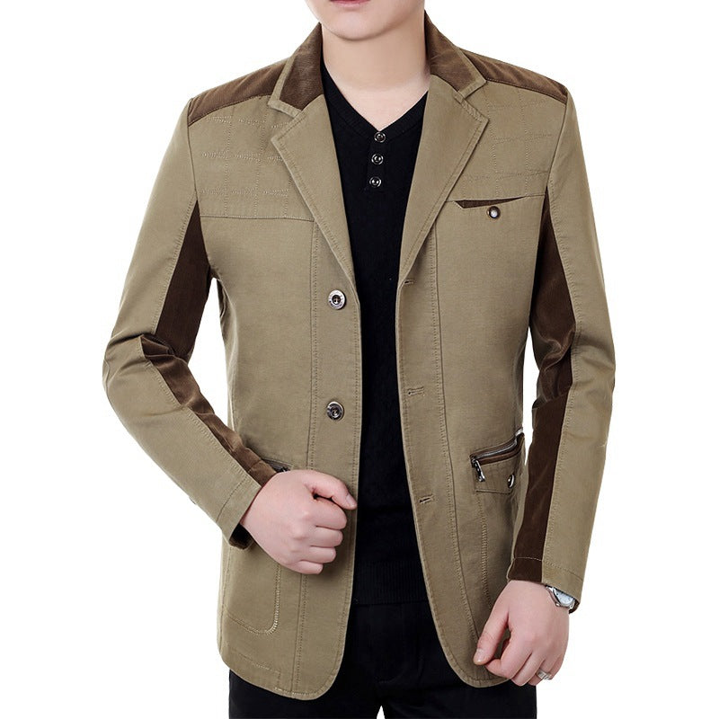 Herren Sakko-Jacke im urbanen Worker-Stil mit Kontrastbesätzen und Reißverschlusstasche Shop Nory