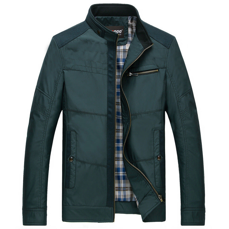 Herren leichte Stehkragen-Übergangsjacke mit kariertem Innenfutter und Reißverschlusstasche Shop Nory