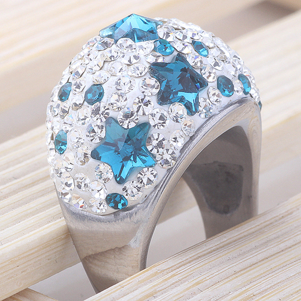 Damen Ring mit funkelndem Zirkonia-Besatz und farbigen Kristallen Shop Nory