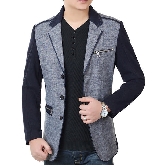 Herren Sakko im Materialmix mit kontrastierenden Ärmeln, Zierreißverschluss und modernem City-Schnitt Shop Nory