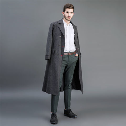 Herren Doppelreihiger Wollmantel mit Schalkragen und langer Silhouette Shop Nory