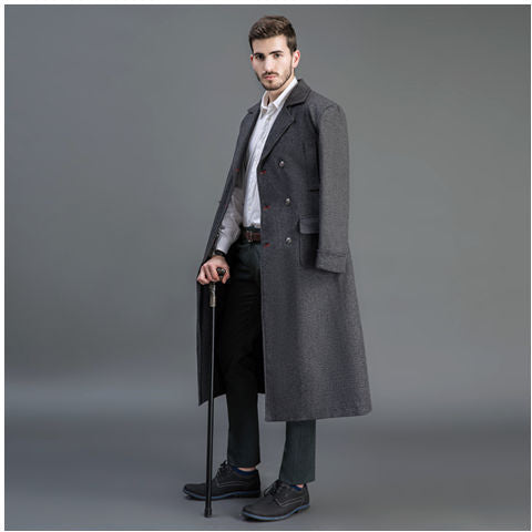 Herren Doppelreihiger Wollmantel mit Schalkragen und langer Silhouette Shop Nory