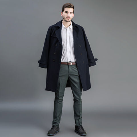 Herren Wollmantel im Trench-Look mit doppelter Knopfleiste und Schalkragen Shop Nory