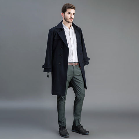 Herren Wollmantel im Trench-Look mit doppelter Knopfleiste und Schalkragen Shop Nory