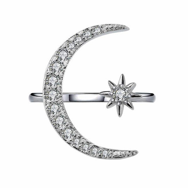Damen Ring mit schimmerndem Mond- und Sternmotiv Shop Nory