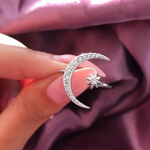 Damen Ring mit schimmerndem Mond- und Sternmotiv Shop Nory