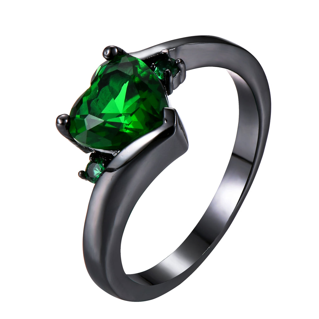 Damen Ring mit herzförmigem blauen Zirkonstein und eleganter schwarzer Fassung Shop Nory