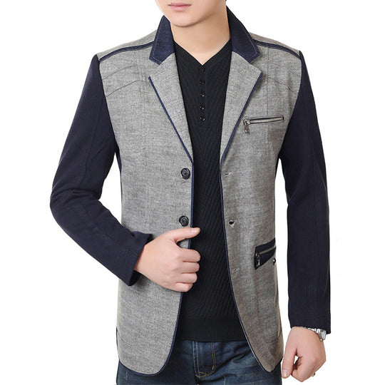 Herren Sakko im Materialmix mit kontrastierenden Ärmeln, Zierreißverschluss und modernem City-Schnitt Shop Nory