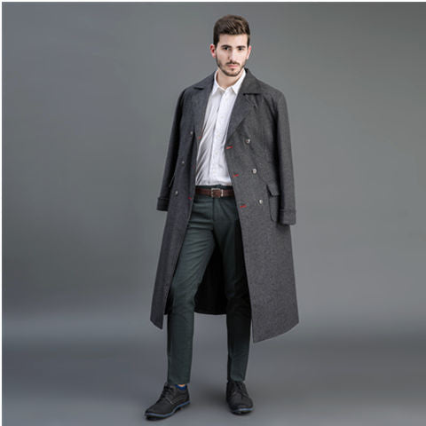 Herren Doppelreihiger Wollmantel mit Schalkragen und langer Silhouette Shop Nory