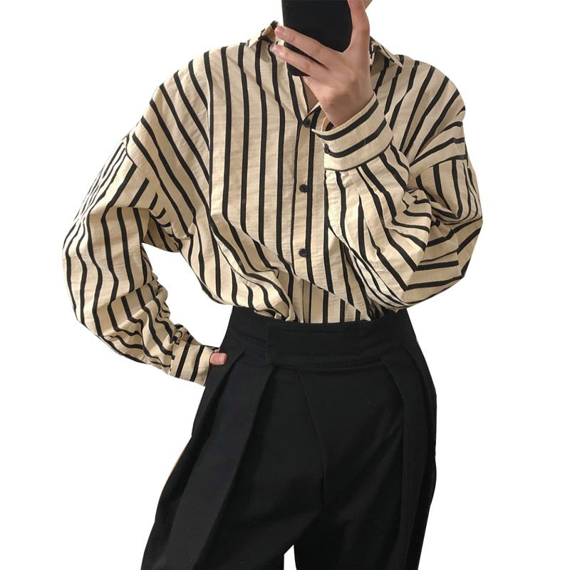 Damen Gestreifte Oversize-Hemdbluse mit Tropfenärmeln und Knopfmanschetten Shop Nory