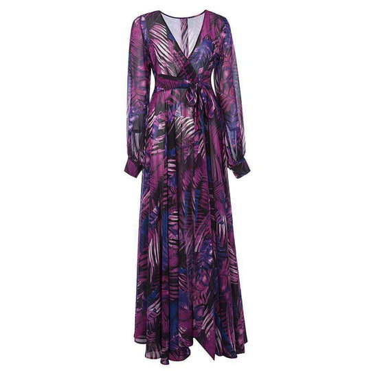 Damen Maxi-Kleid mit floralem Print und voluminösen Ärmeln