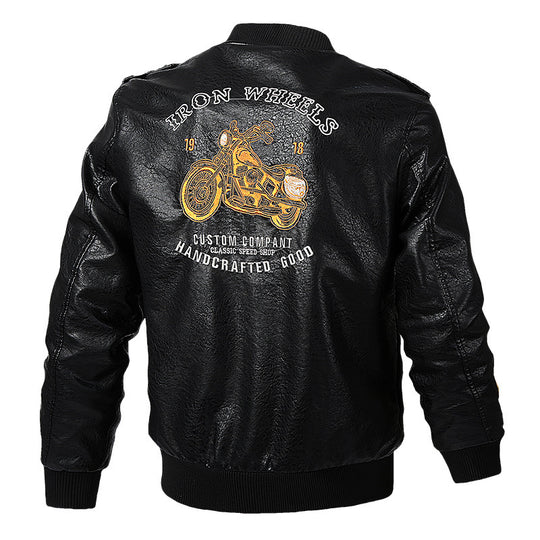 Herren Modische Kunstleder-Bomberjacke mit Stickereien Shop Nory