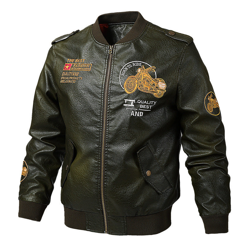Herren Modische Kunstleder-Bomberjacke mit Stickereien Shop Nory