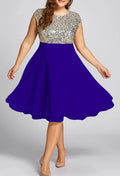 Damen Elegantes Cocktailkleid mit schimmerndem Oberteil und schwingendem Rock Shopnory