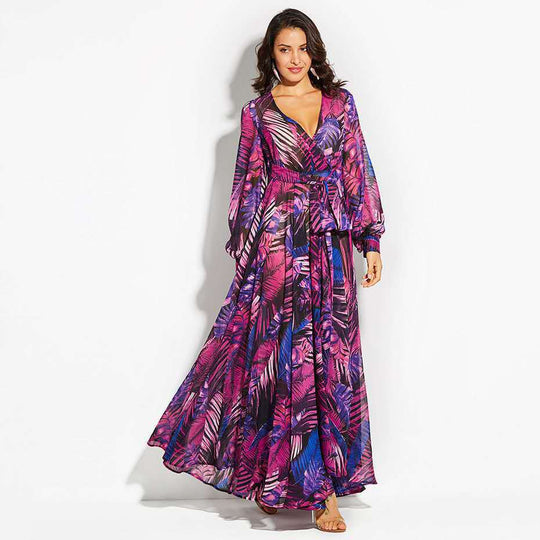 Damen Maxi-Kleid mit floralem Print und voluminösen Ärmeln