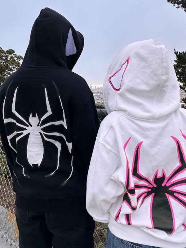 Hoodie mit Reißverschluss Und Spinnenprint