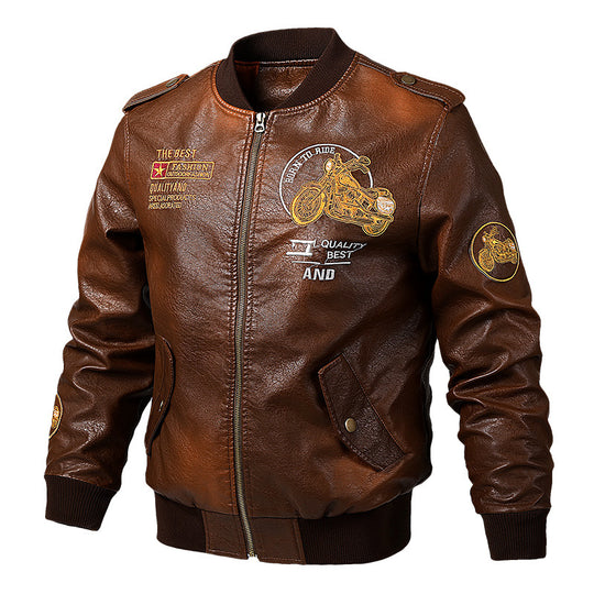 Herren Modische Kunstleder-Bomberjacke mit Stickereien Shop Nory
