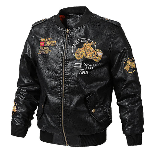 Herren Modische Kunstleder-Bomberjacke mit Stickereien Shop Nory