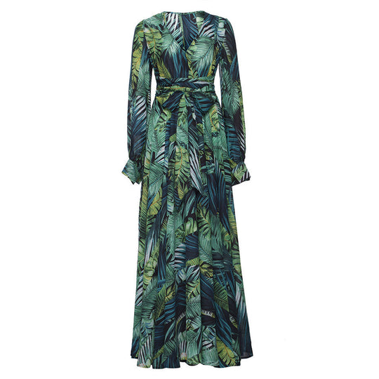 Damen Maxi-Kleid mit floralem Print und voluminösen Ärmeln