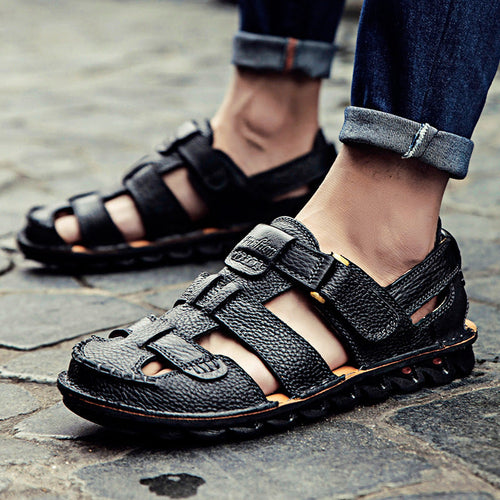 Herren Bequeme Ledersandalen mit verstellbarem Riemen und rutschfester Sohle