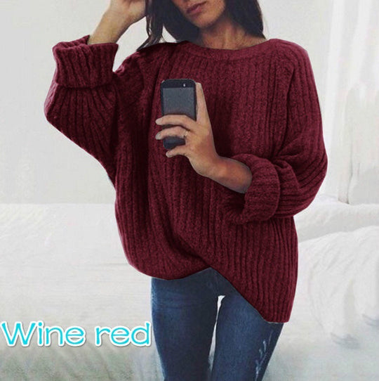 Damen Grobstrickpullover mit lockerem Schnitt und weitem Rundhalsausschnitt