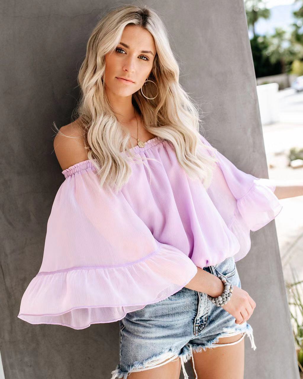 Damen Bluse mit weitem Ärmel und off-shoulder Design Shopnory