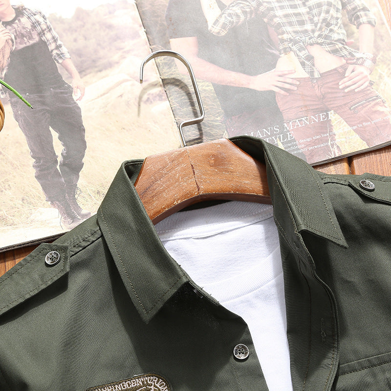 Herren Military-Utility-Hemdjacke mit Pattentaschen, Schulterepauletten und dezenter Patch-Applikation Shop Nory