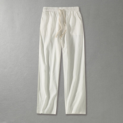 Herren Leinenhose mit elastischem Bund und Tunnelzug geradem Bein Shop Nory