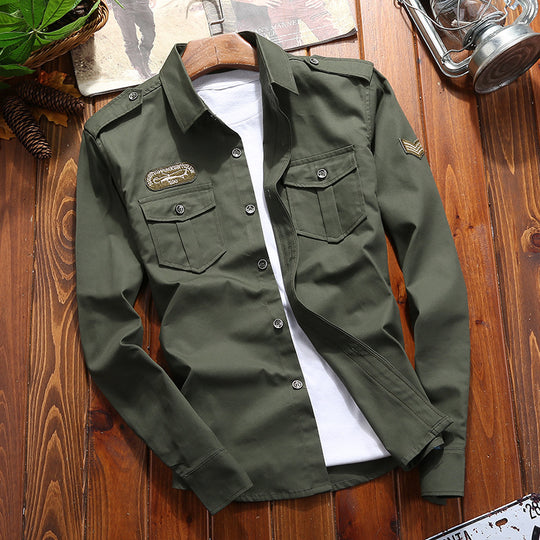 Herren Military-Utility-Hemdjacke mit Pattentaschen, Schulterepauletten und dezenter Patch-Applikation Shop Nory