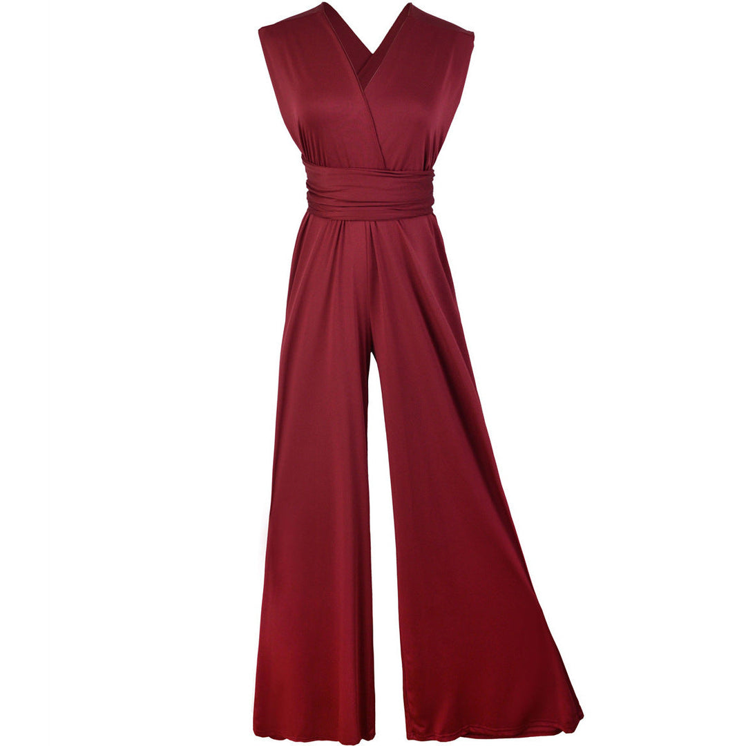 Damen Eleganter Jumpsuit mit Tiefem V-Ausschnitt und Innovativer Wickeloptik
